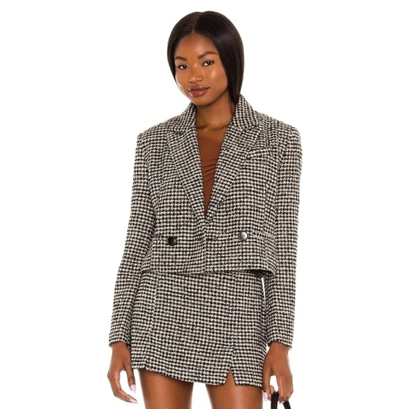 ASTR Houndstooth Wool Blend Cropped Oversized Double Breasted Blazer Jac… - Picture 1 of 16